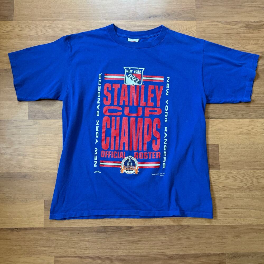 Vintage 1994 New York Rangers Stanley Cup NHL Hockey Champions Blue Shirt Sz XL